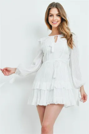 Ivory Long Sleeve Boho Inspired Ruffle Dress