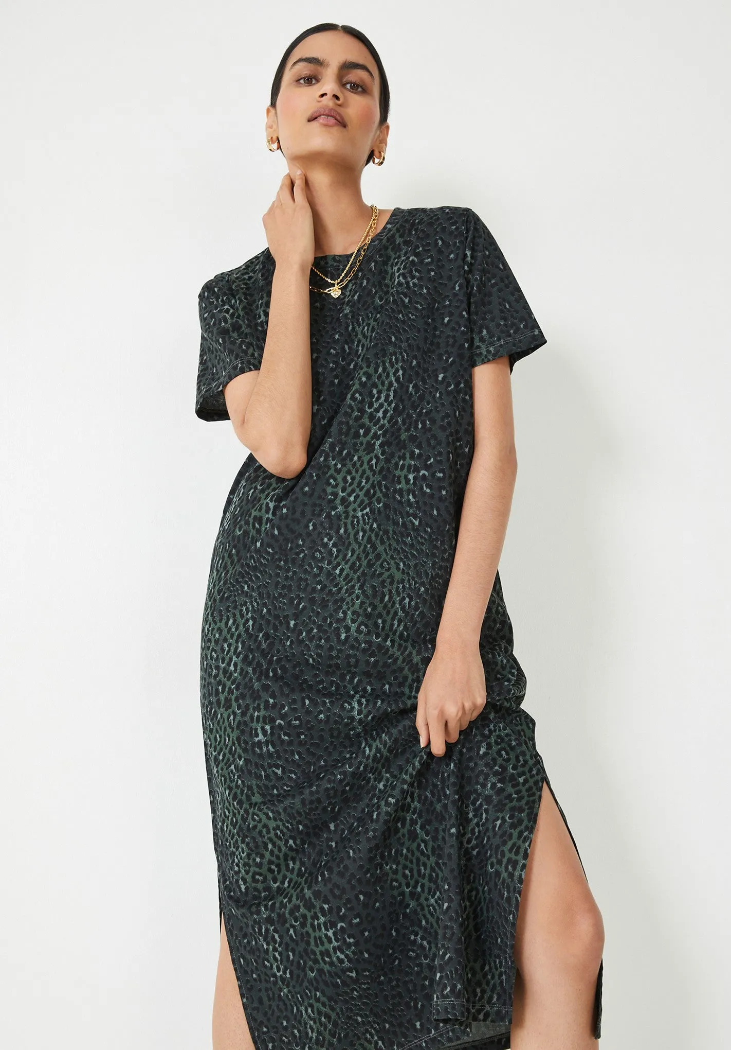 Jamie Leopard Print T-Shirt Midi Dress