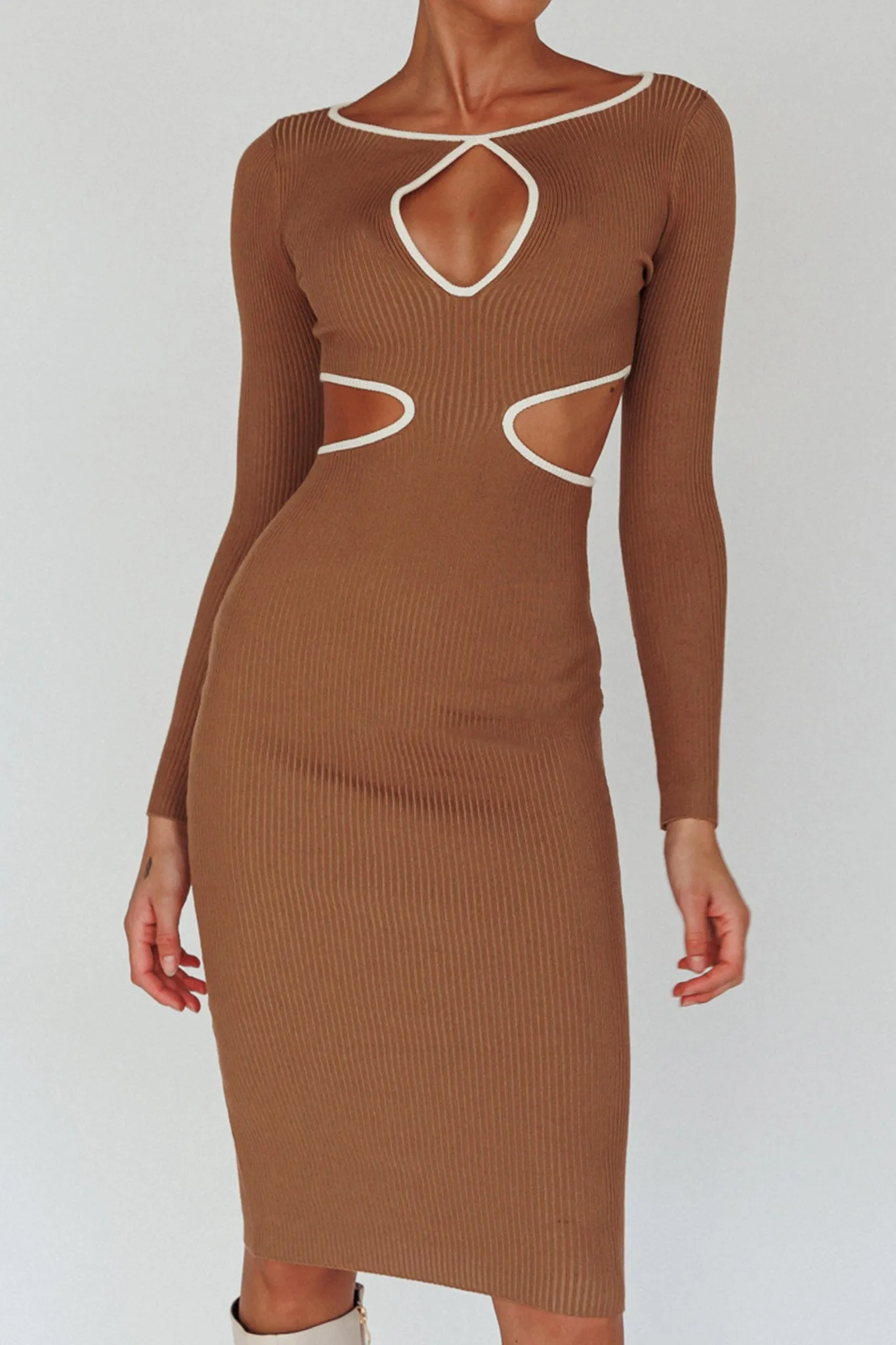 Jovie Keyhole Knit Midi Dress Mocha