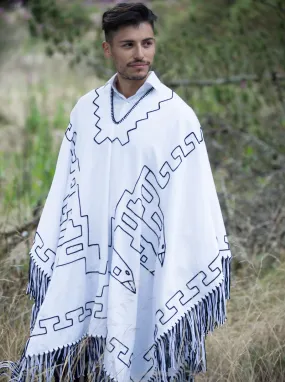 Kjarkas White Cotton Poncho for Men