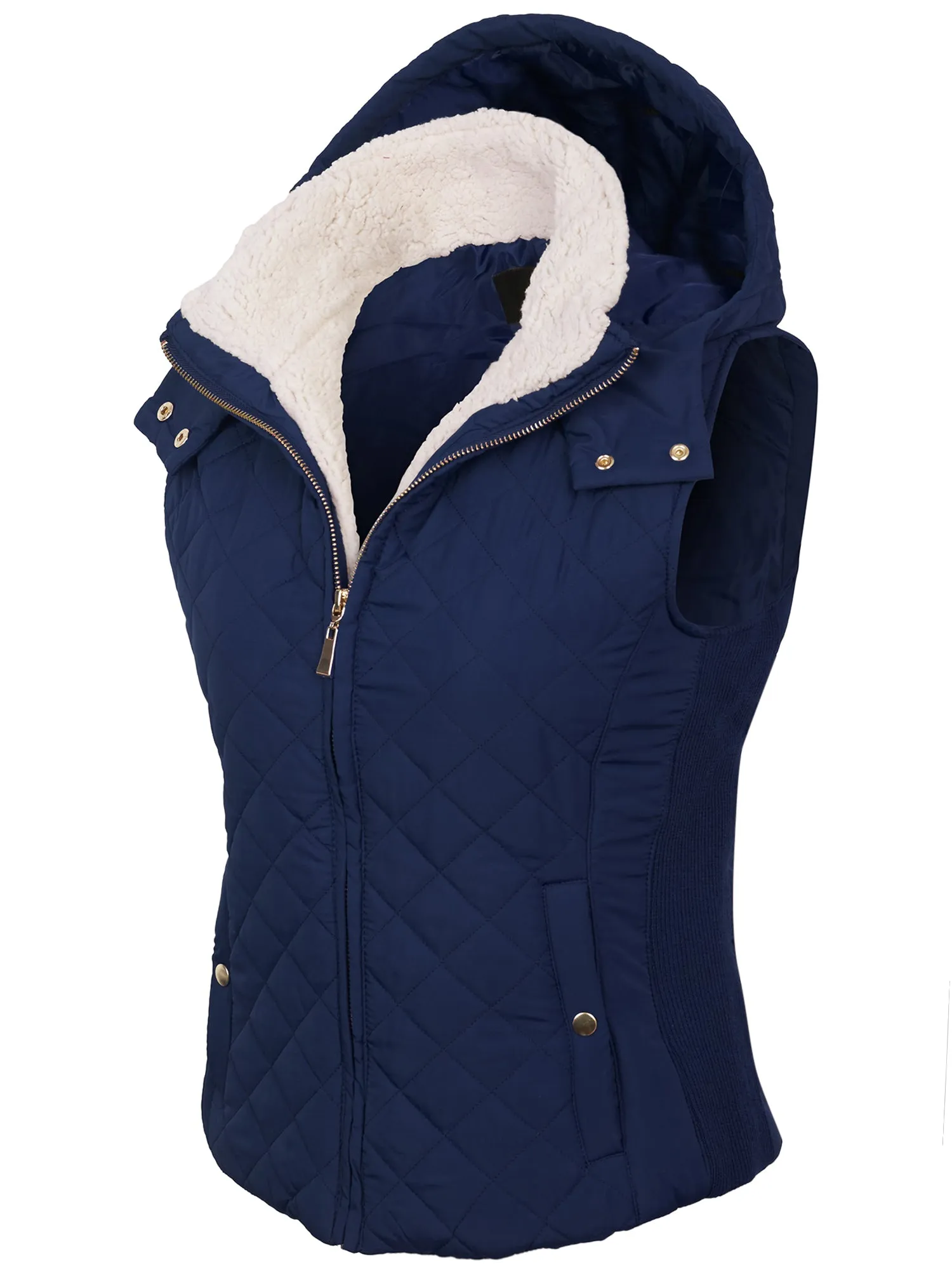 KOGMO Women's Quilted Lightweight Hoodie Vest with Sherpa Line Detail