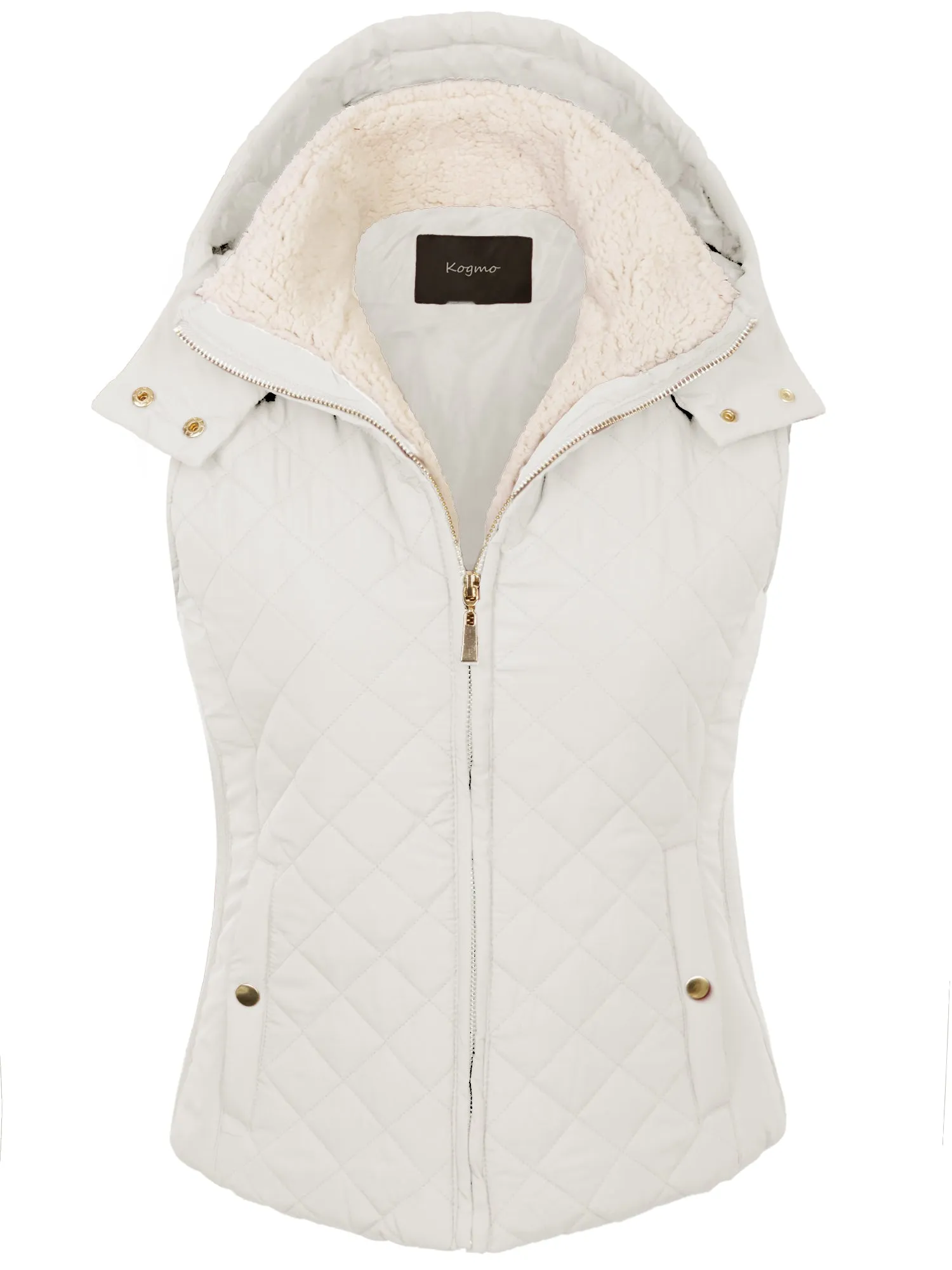 KOGMO Women's Quilted Lightweight Hoodie Vest with Sherpa Line Detail