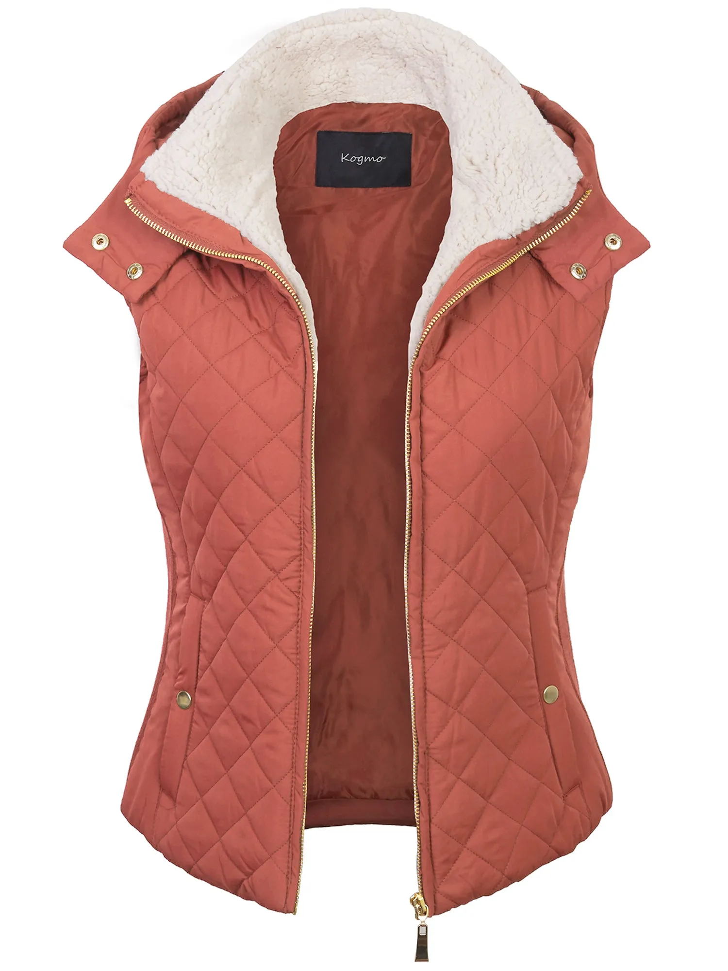 KOGMO Women's Quilted Lightweight Hoodie Vest with Sherpa Line Detail