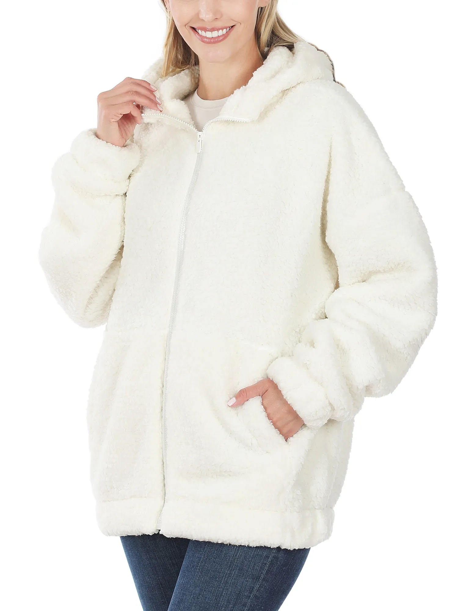 KOGMO Women's Soft Sherpa Zip Up Jacket with Hoodie