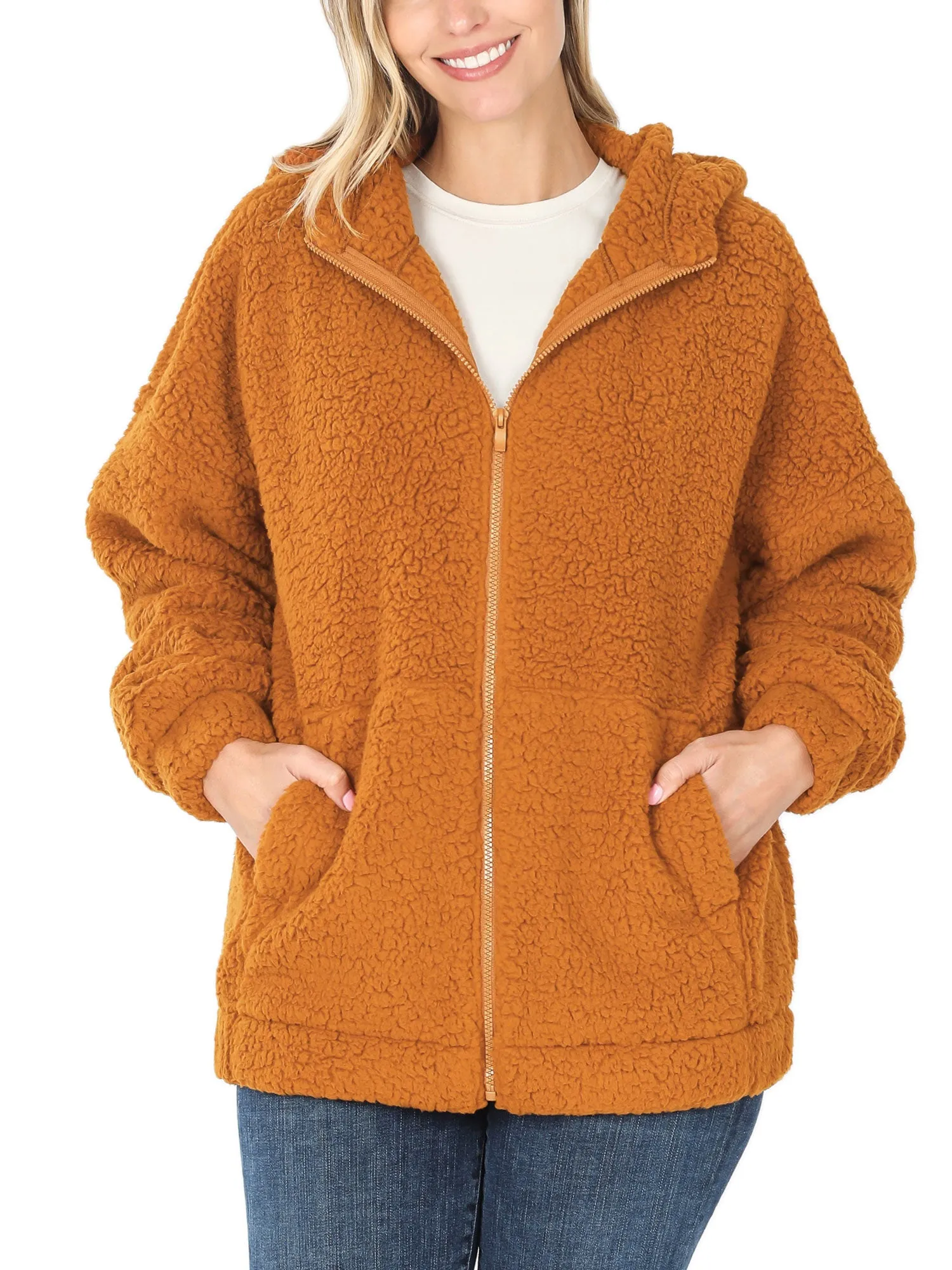 KOGMO Women's Soft Sherpa Zip Up Jacket with Hoodie