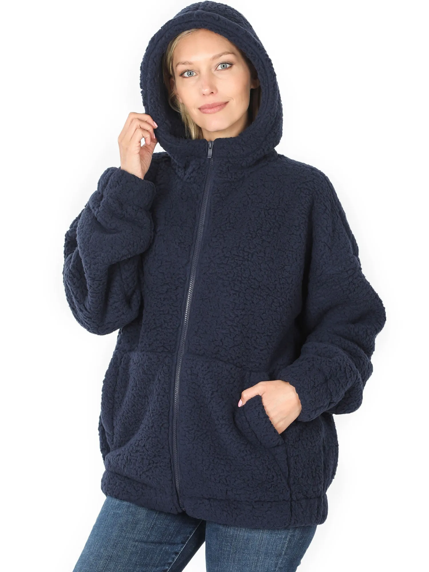 KOGMO Women's Soft Sherpa Zip Up Jacket with Hoodie