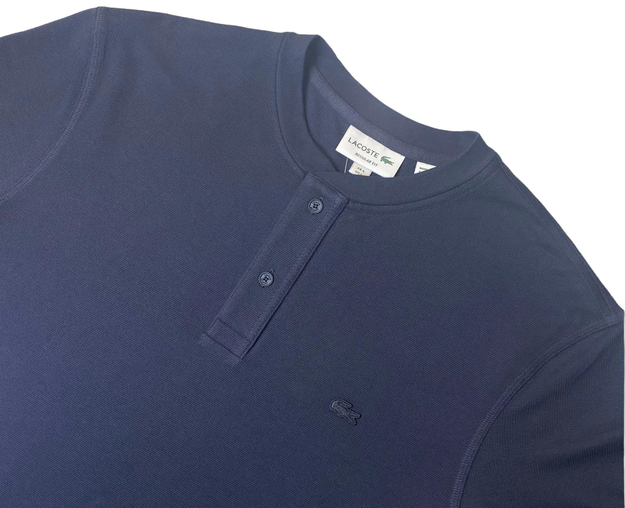 Lacoste Mens Henley Waffle Stitch Regular Fit T-Shirt - Dark Navy -TH3234-51-MXQ