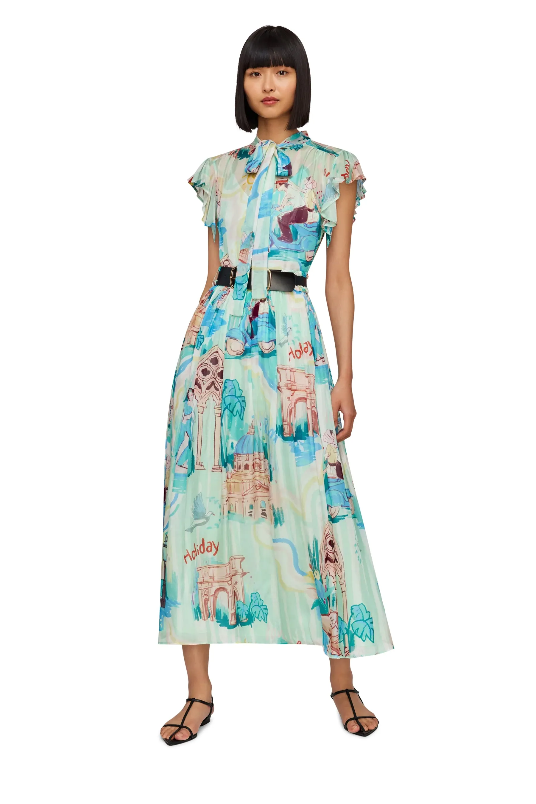 Leo Lin Grace Flutter Sleeve Midi Dress - Vacanza Print