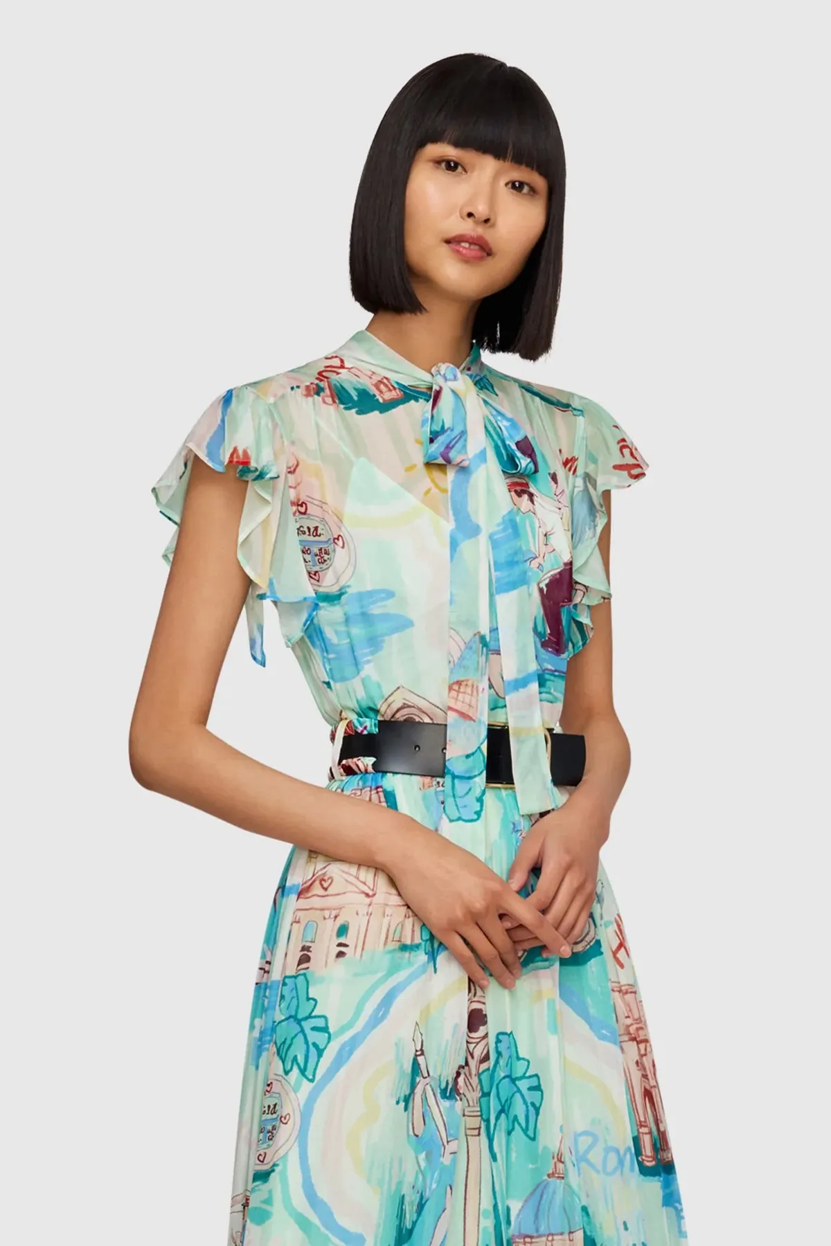 Leo Lin Grace Flutter Sleeve Midi Dress - Vacanza Print