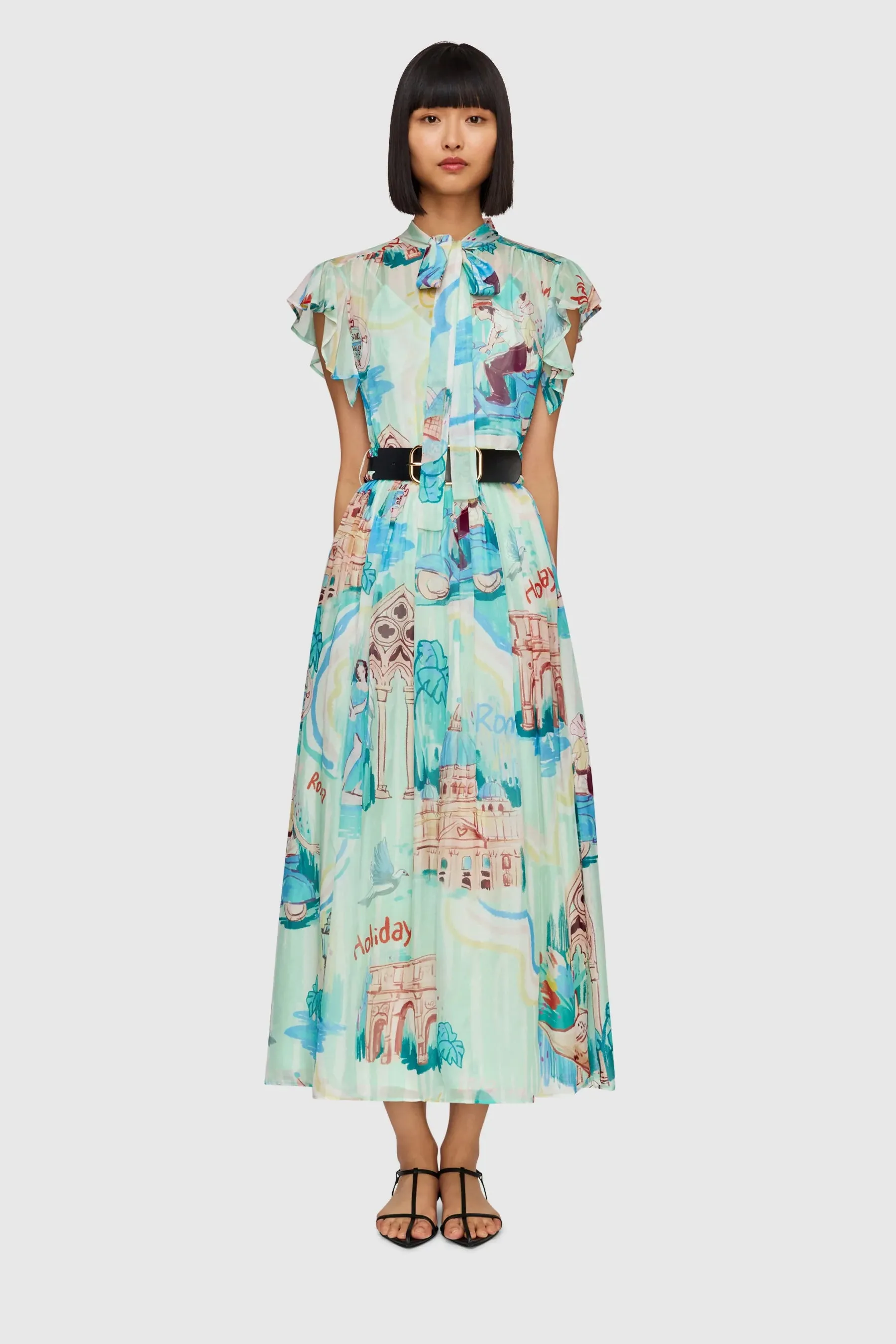 Leo Lin Grace Flutter Sleeve Midi Dress - Vacanza Print