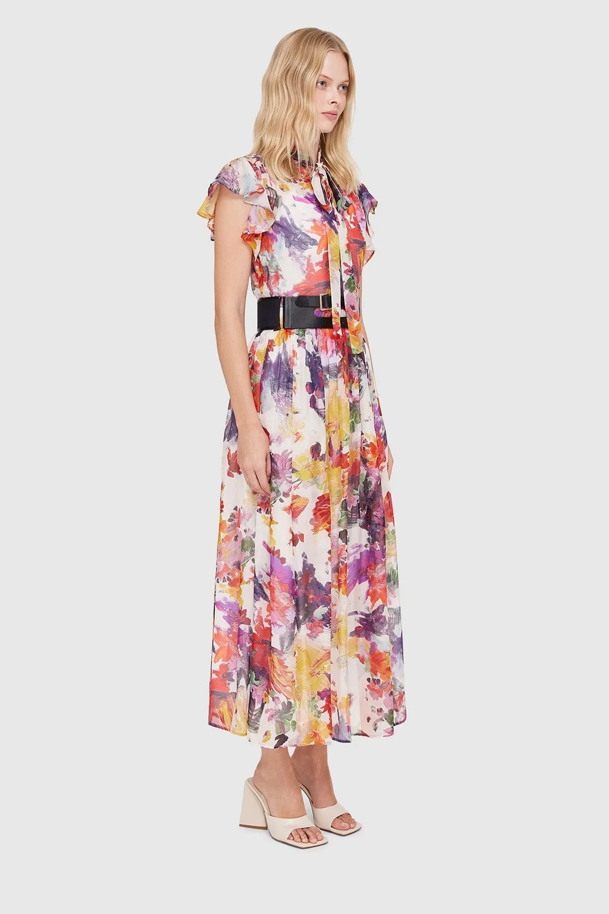 Leo Lin Poise Flutter Sleeve Dress - Water Lillies