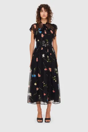 Leo Lin The Fields Flutter Sleeve Dress - Black Multi