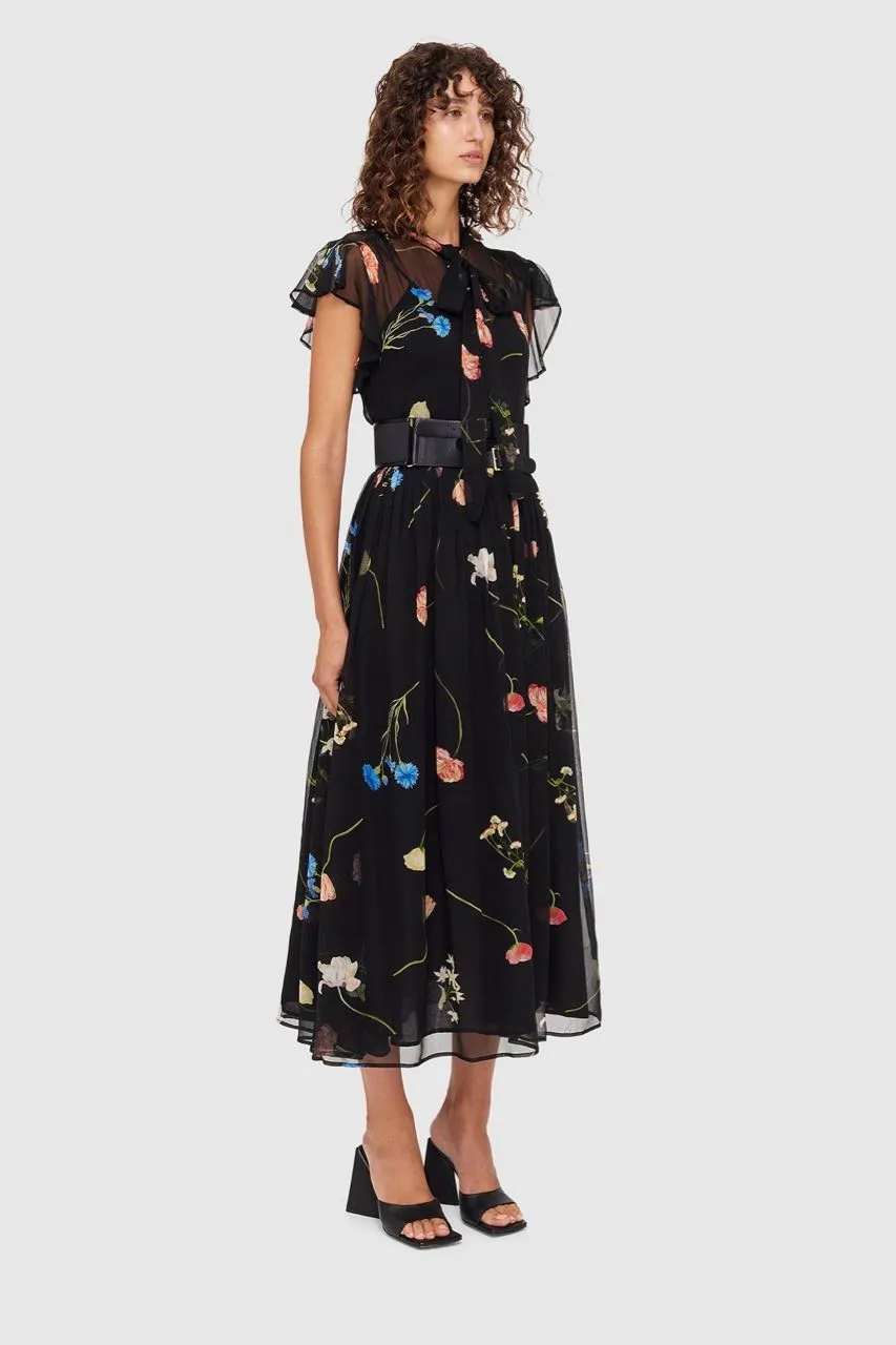 Leo Lin The Fields Flutter Sleeve Dress - Black Multi