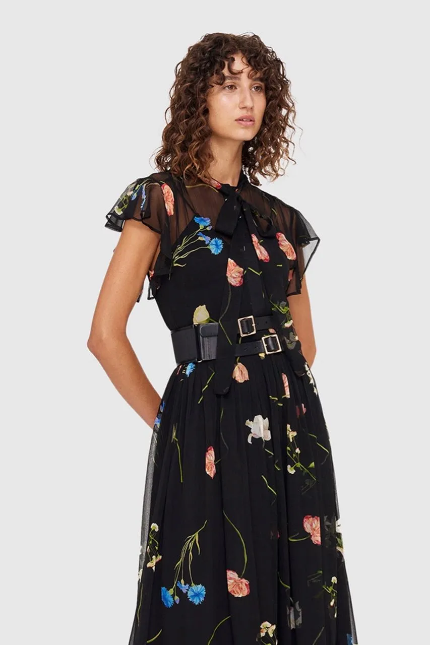 Leo Lin The Fields Flutter Sleeve Dress - Black Multi