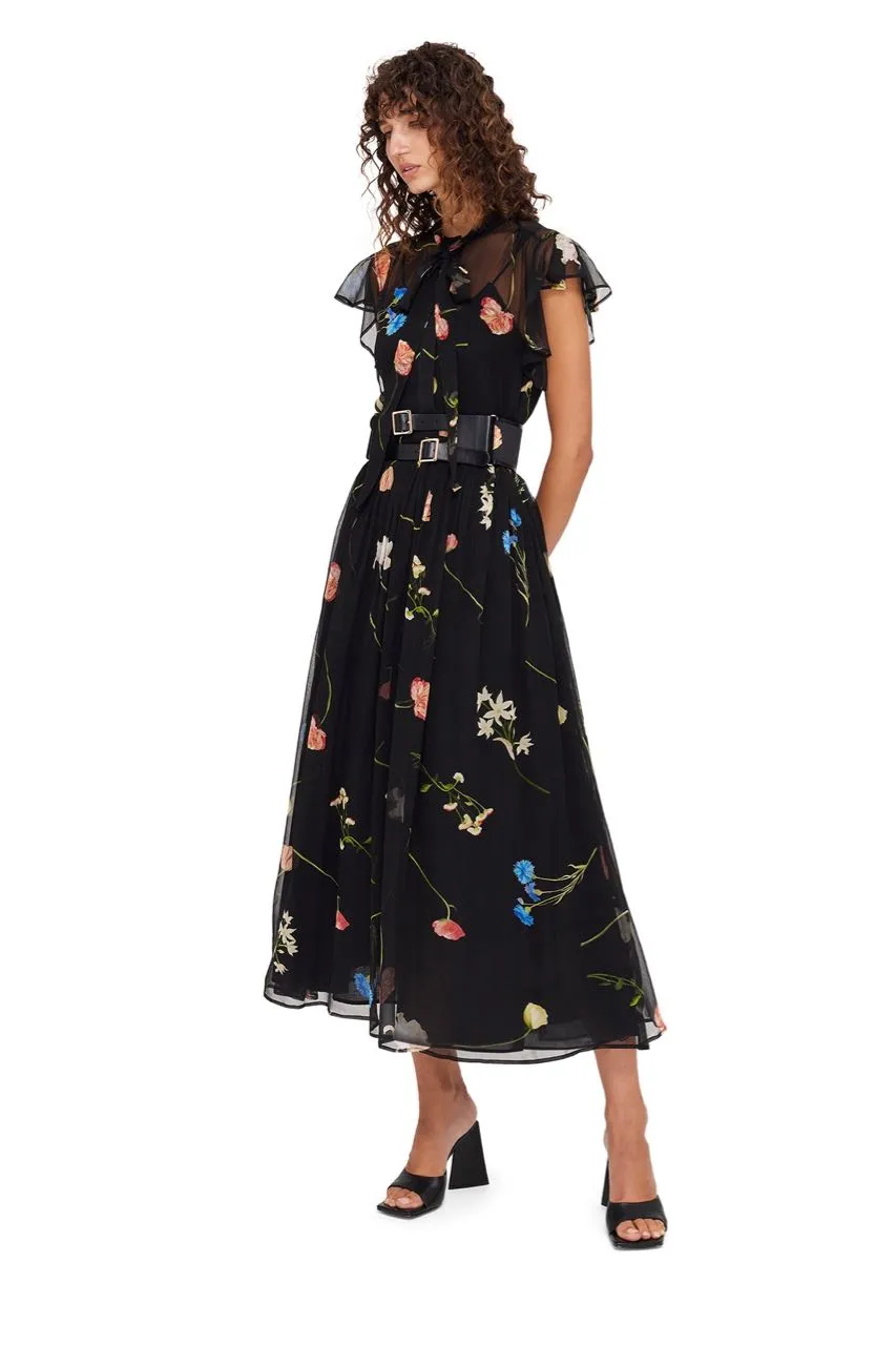 Leo Lin The Fields Flutter Sleeve Dress - Black Multi