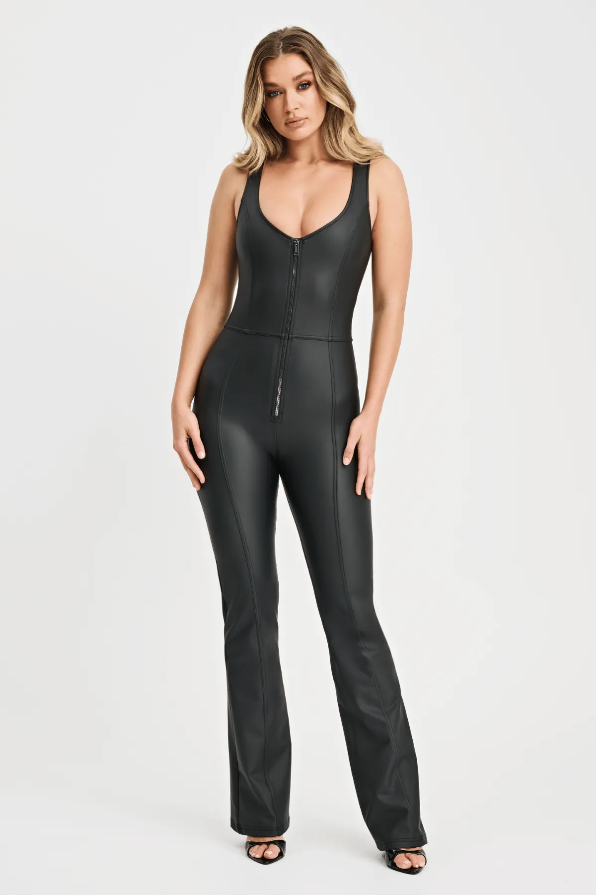 Limited Edition Faux Leather Flared Jumpsuit