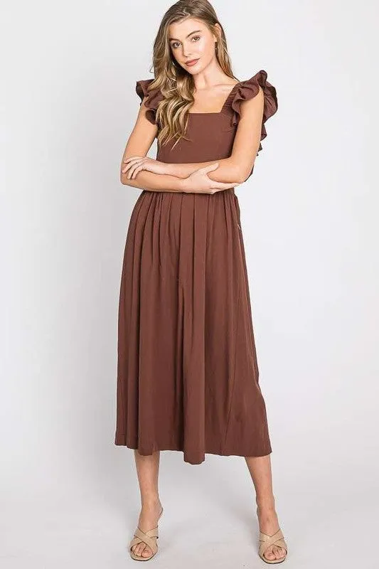 LINEN RUFFLE MID DRESS - Online Exclusive