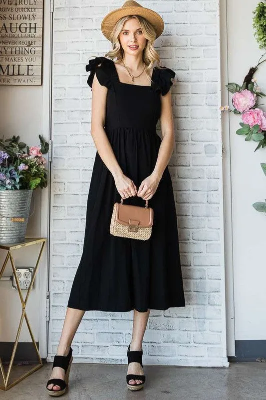 LINEN RUFFLE MID DRESS - Online Exclusive