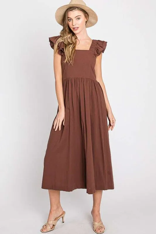 LINEN RUFFLE MID DRESS - Online Exclusive