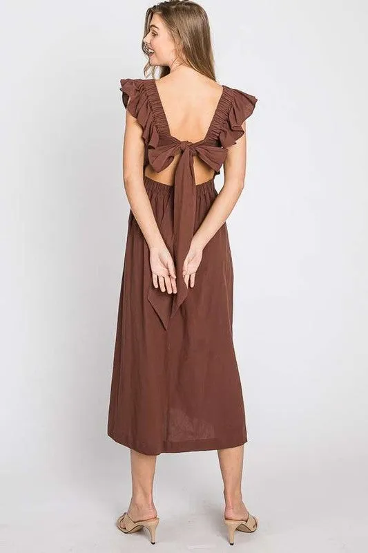 LINEN RUFFLE MID DRESS - Online Exclusive