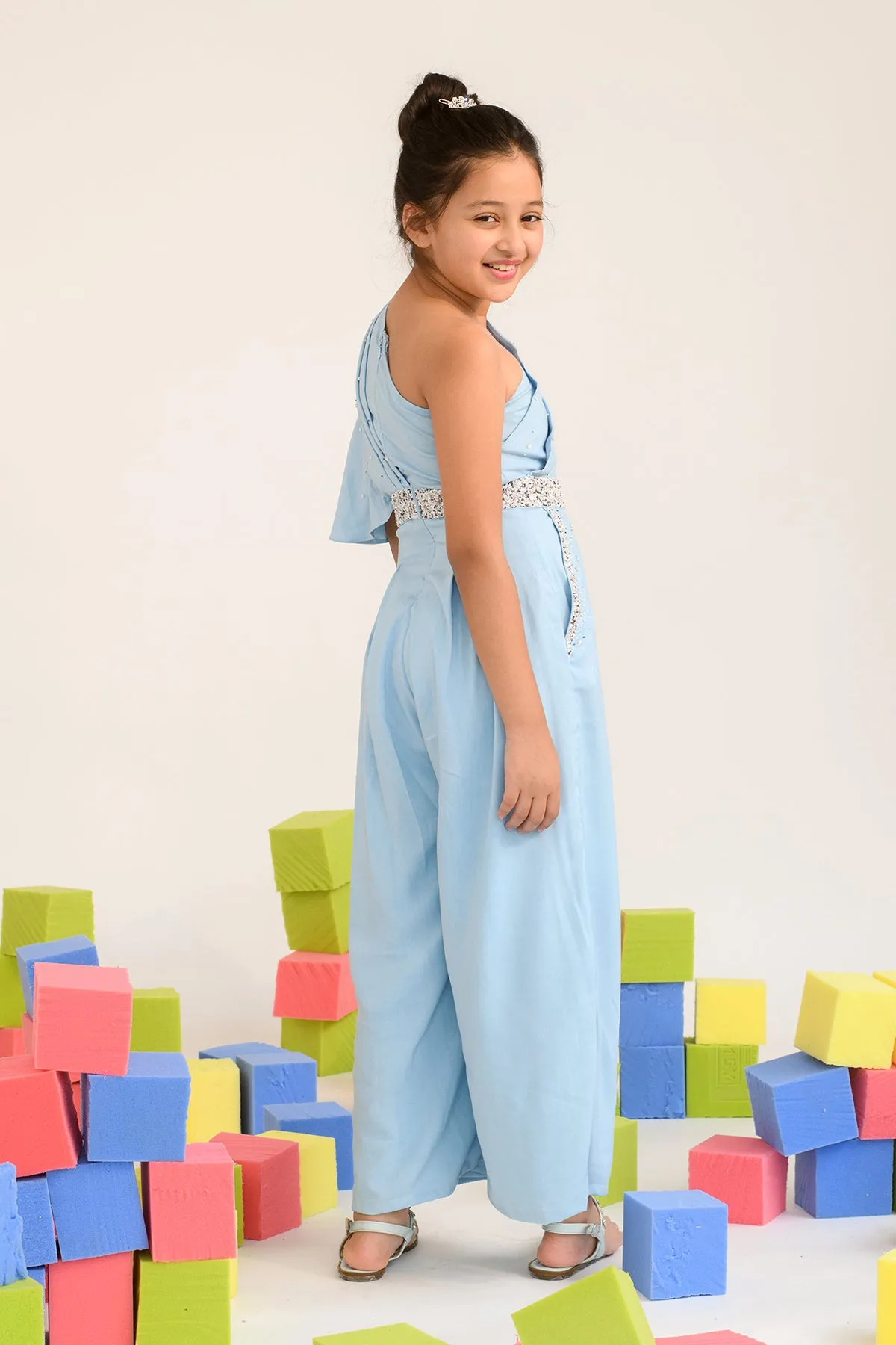 Lofty Trinket- Hand Embroidered One Shoulder Jumpsuit For Girls