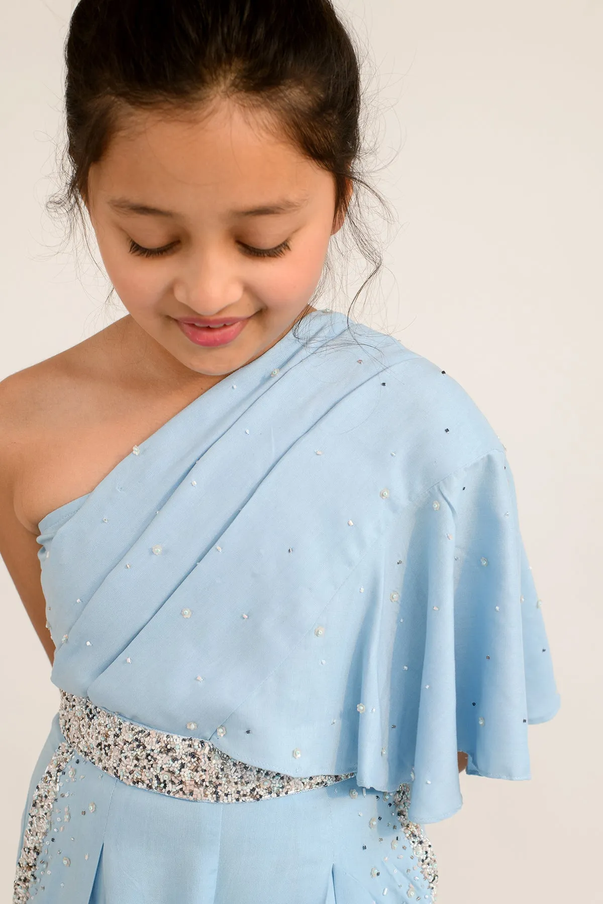 Lofty Trinket- Hand Embroidered One Shoulder Jumpsuit For Girls