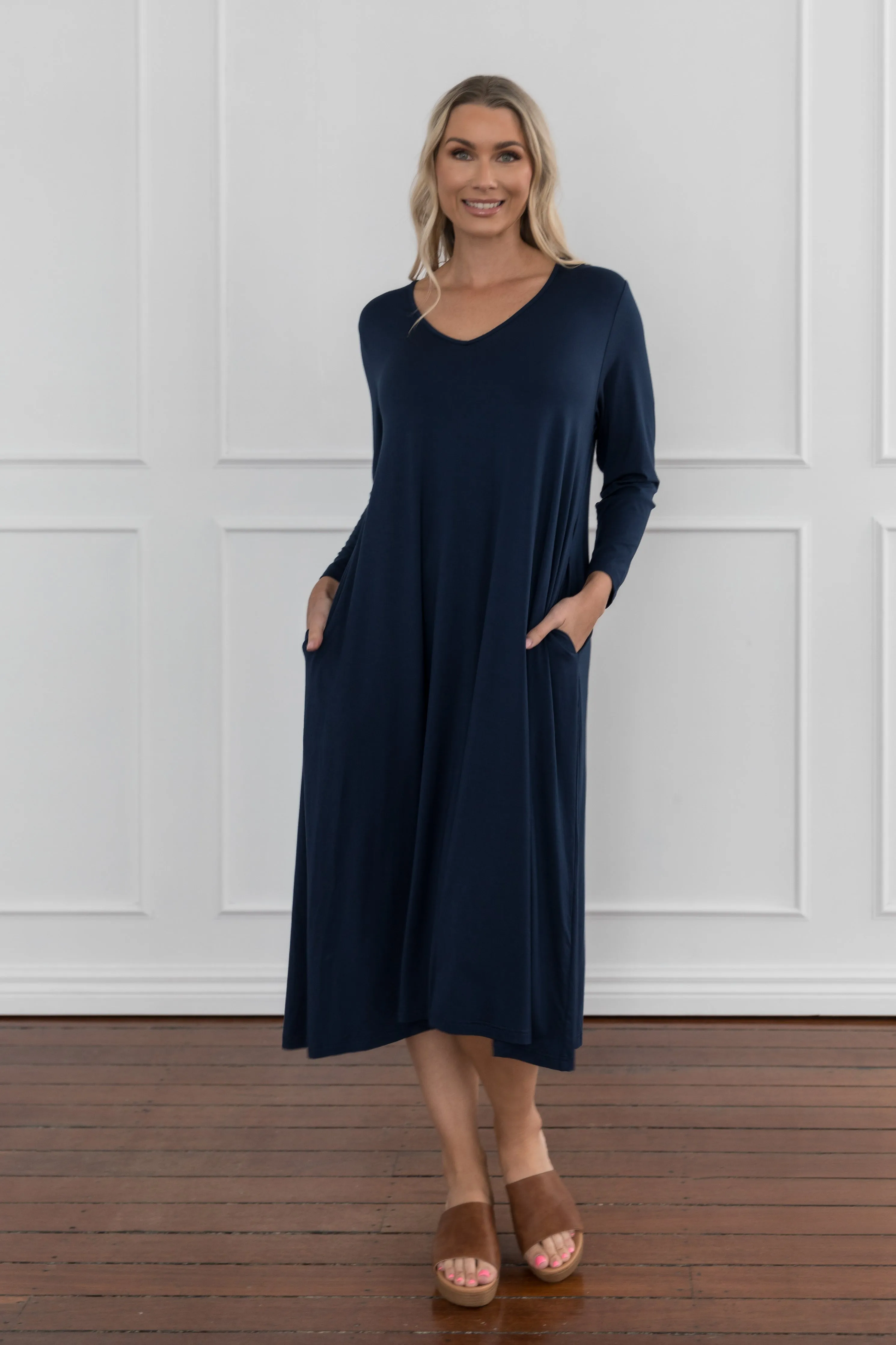 Long Sleeve T-Shirt Dress | Navy