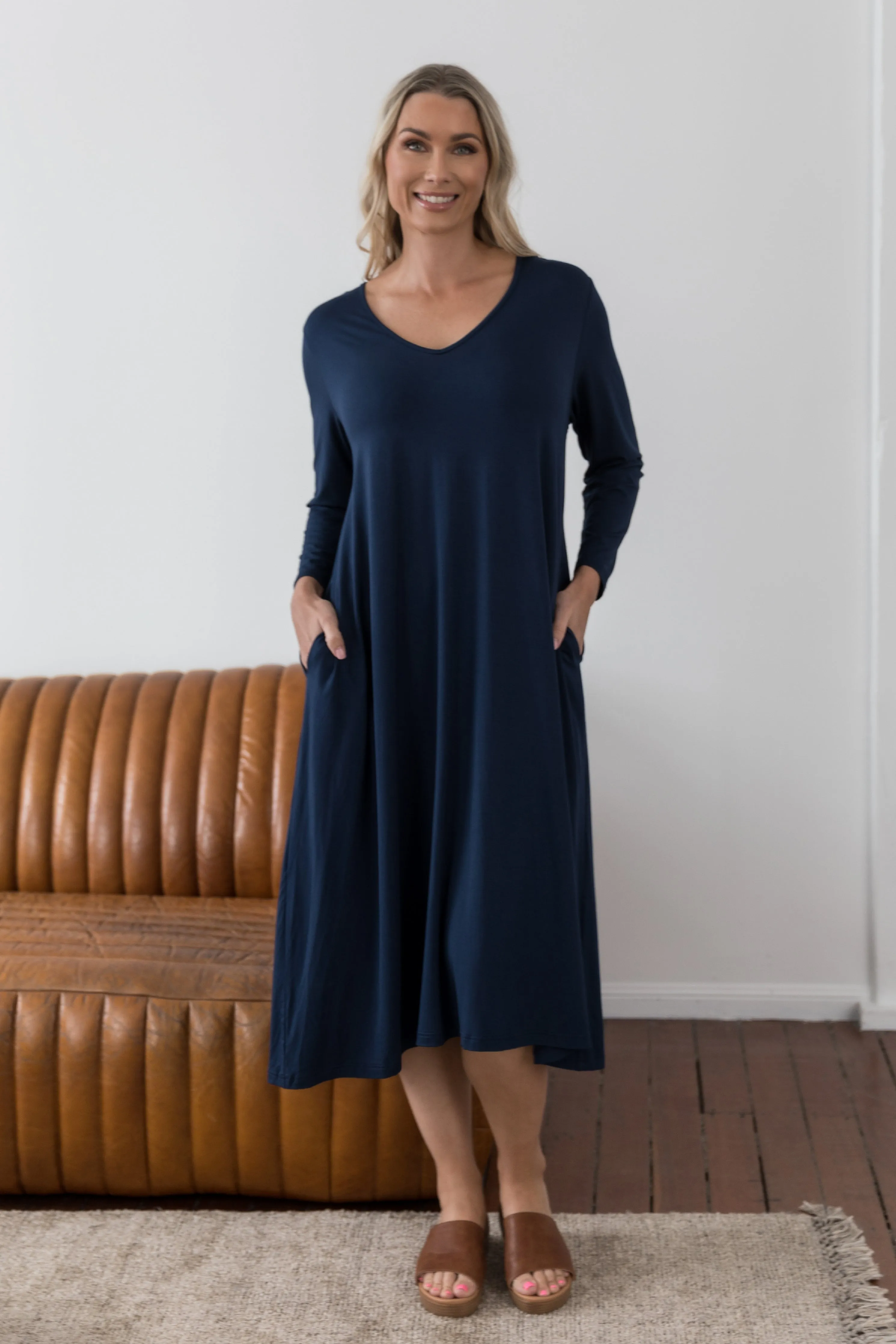 Long Sleeve T-Shirt Dress | Navy