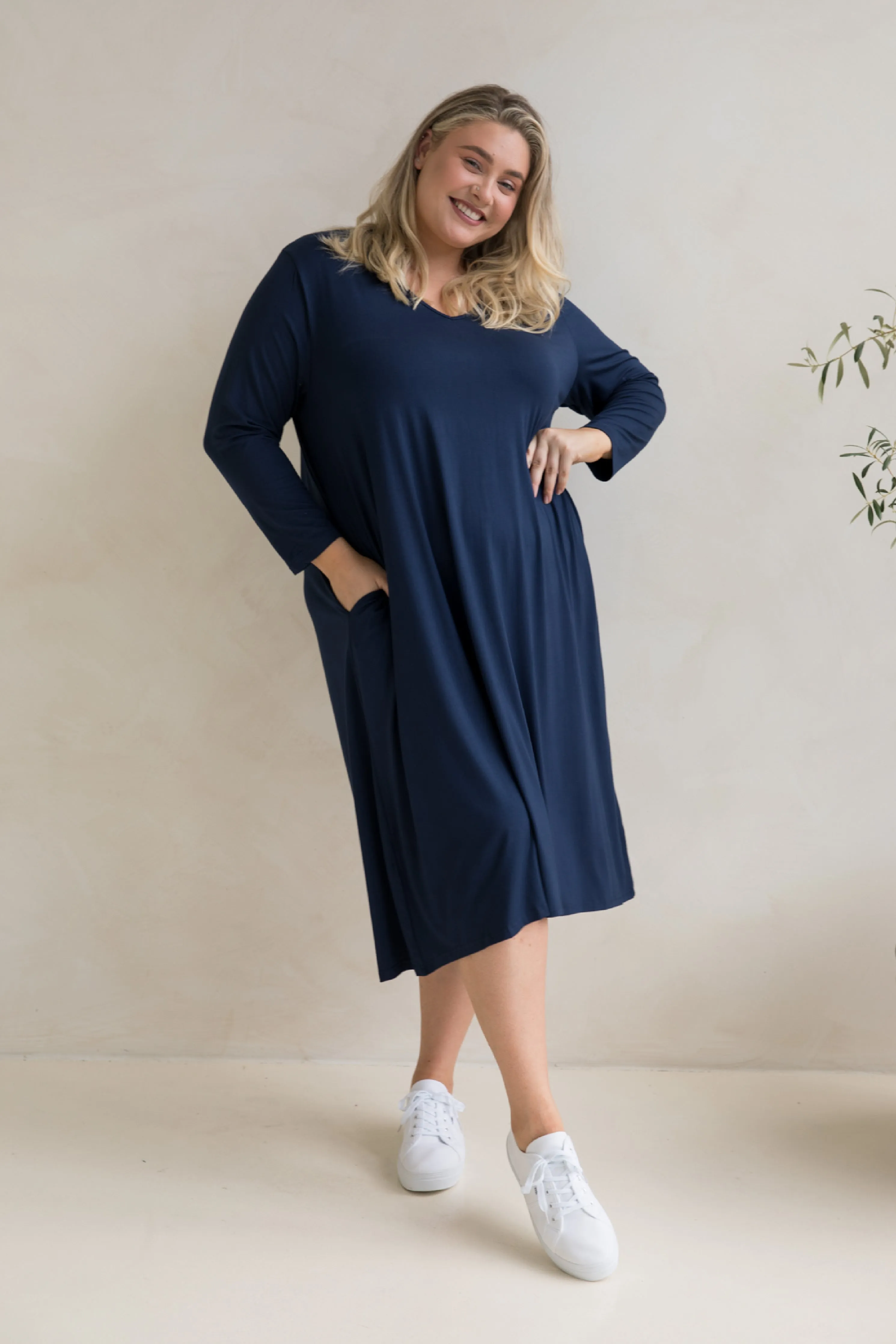 Long Sleeve T-Shirt Dress | Navy