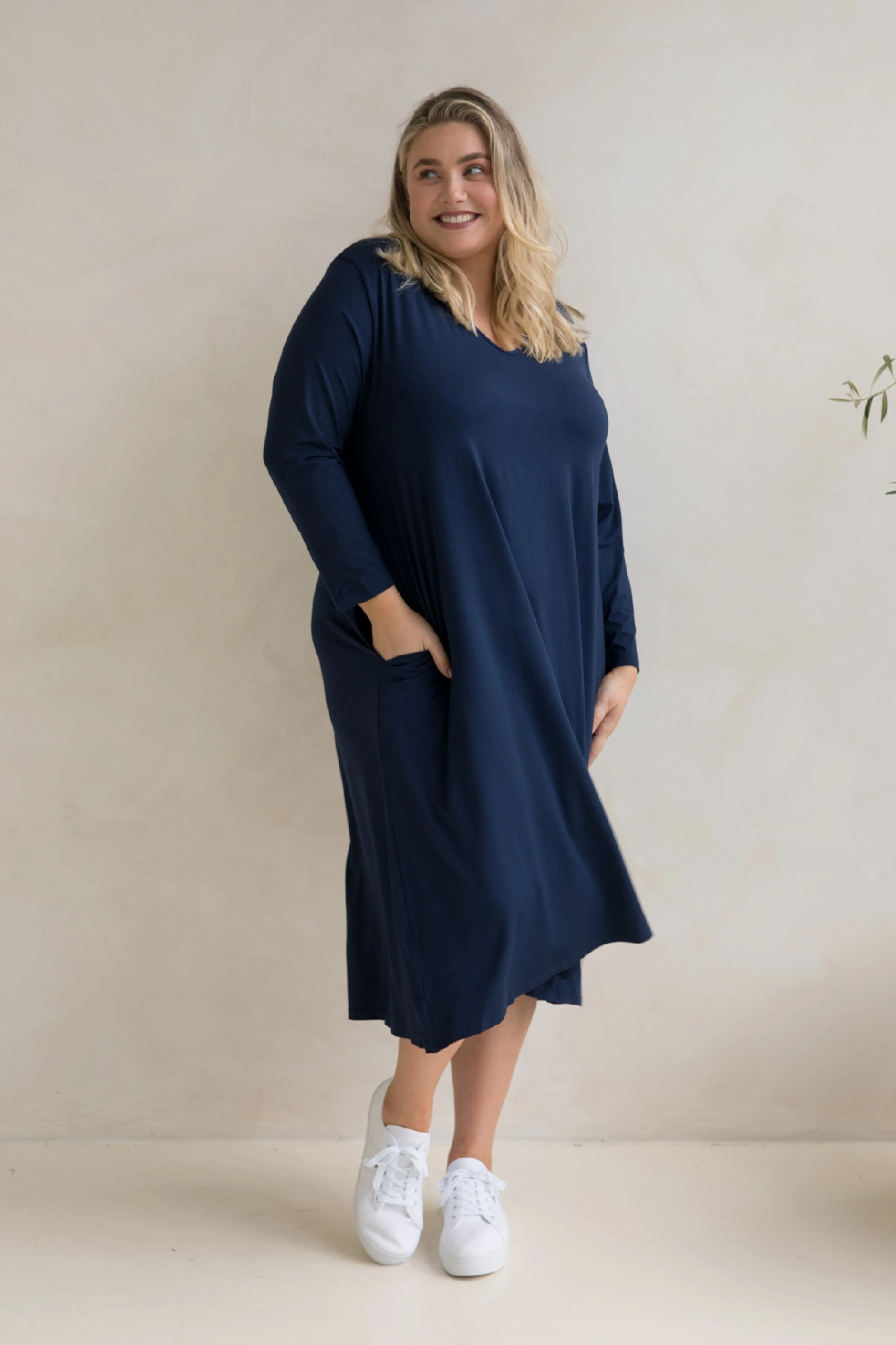 Long Sleeve T-Shirt Dress | Navy