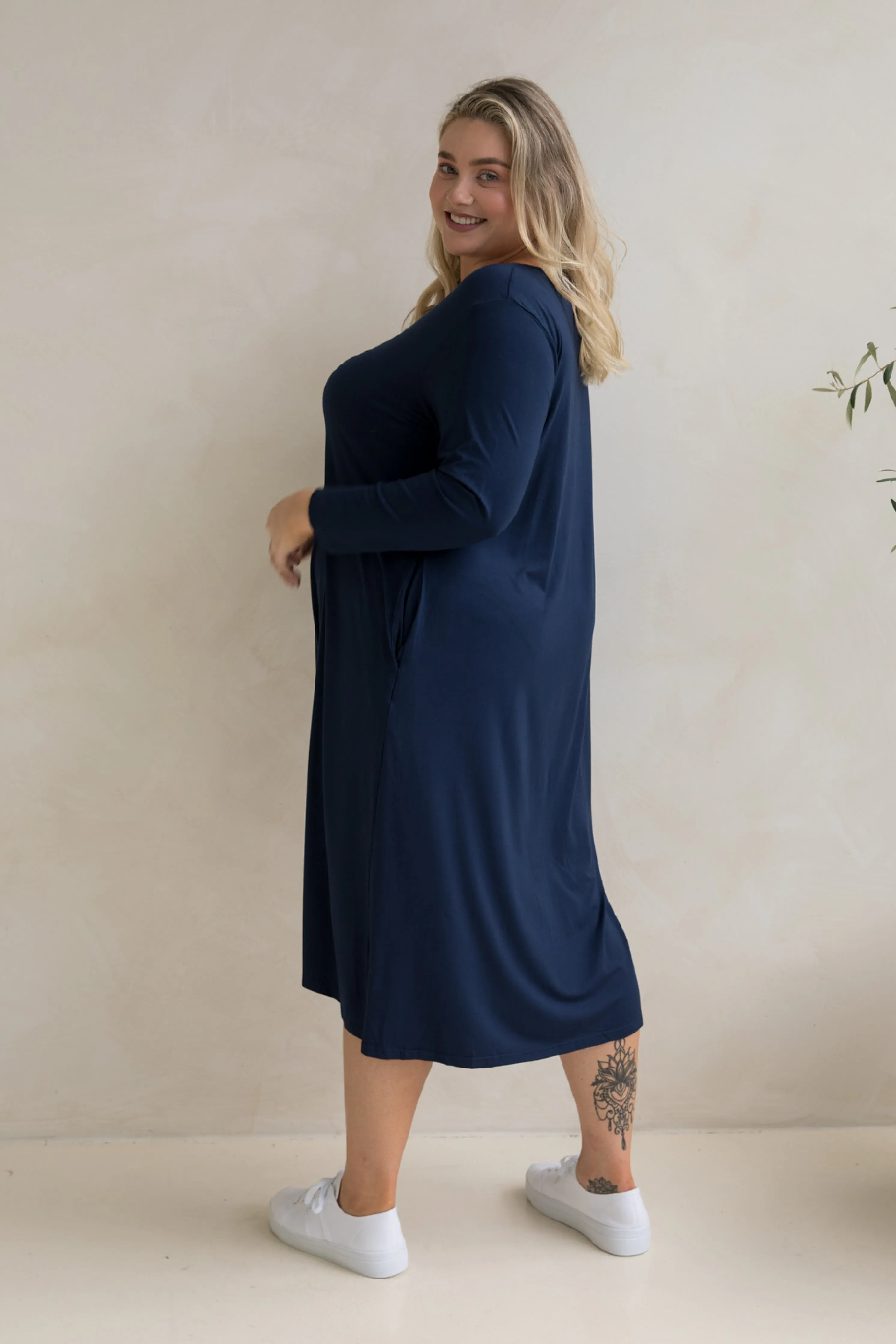 Long Sleeve T-Shirt Dress | Navy