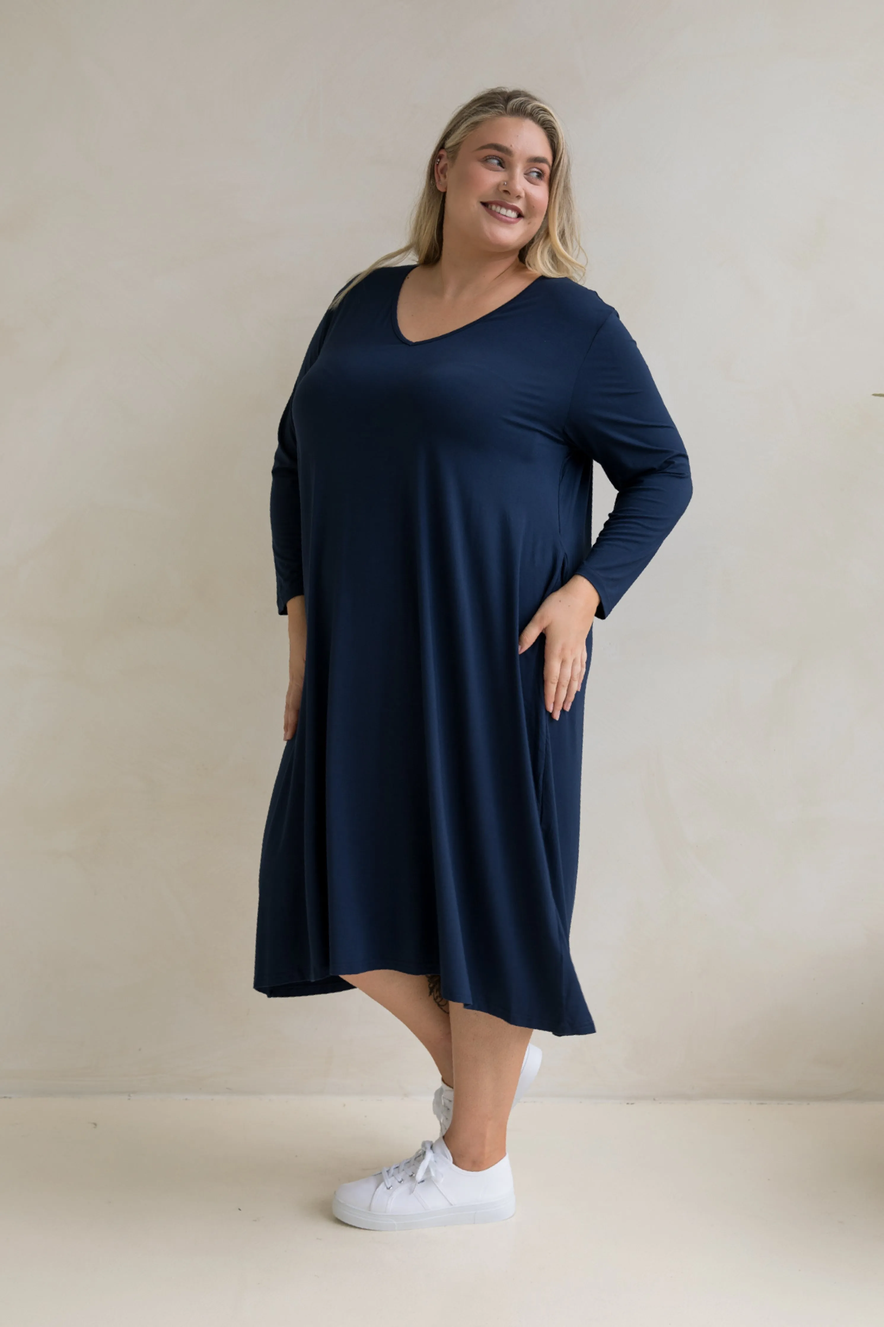 Long Sleeve T-Shirt Dress | Navy