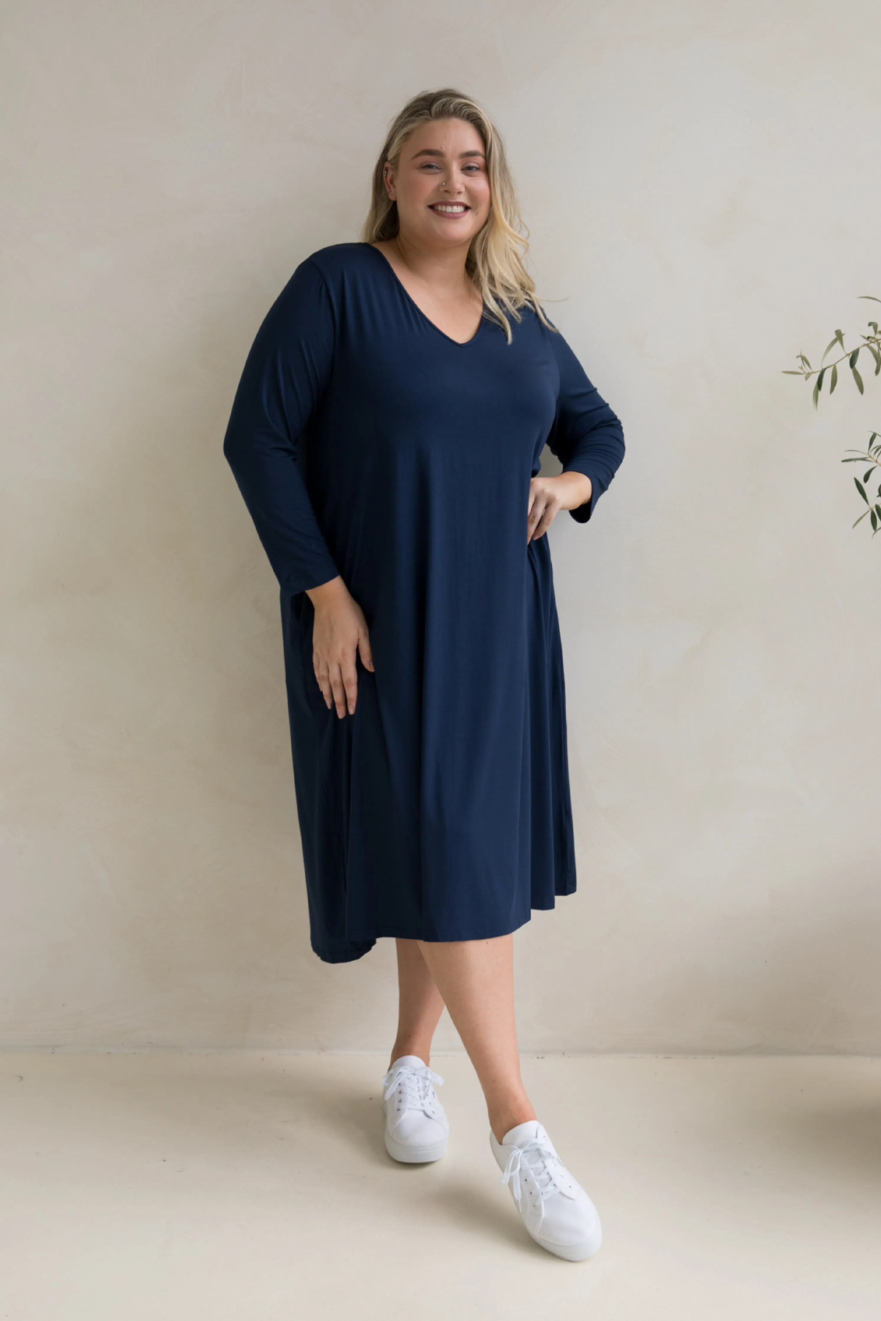 Long Sleeve T-Shirt Dress | Navy