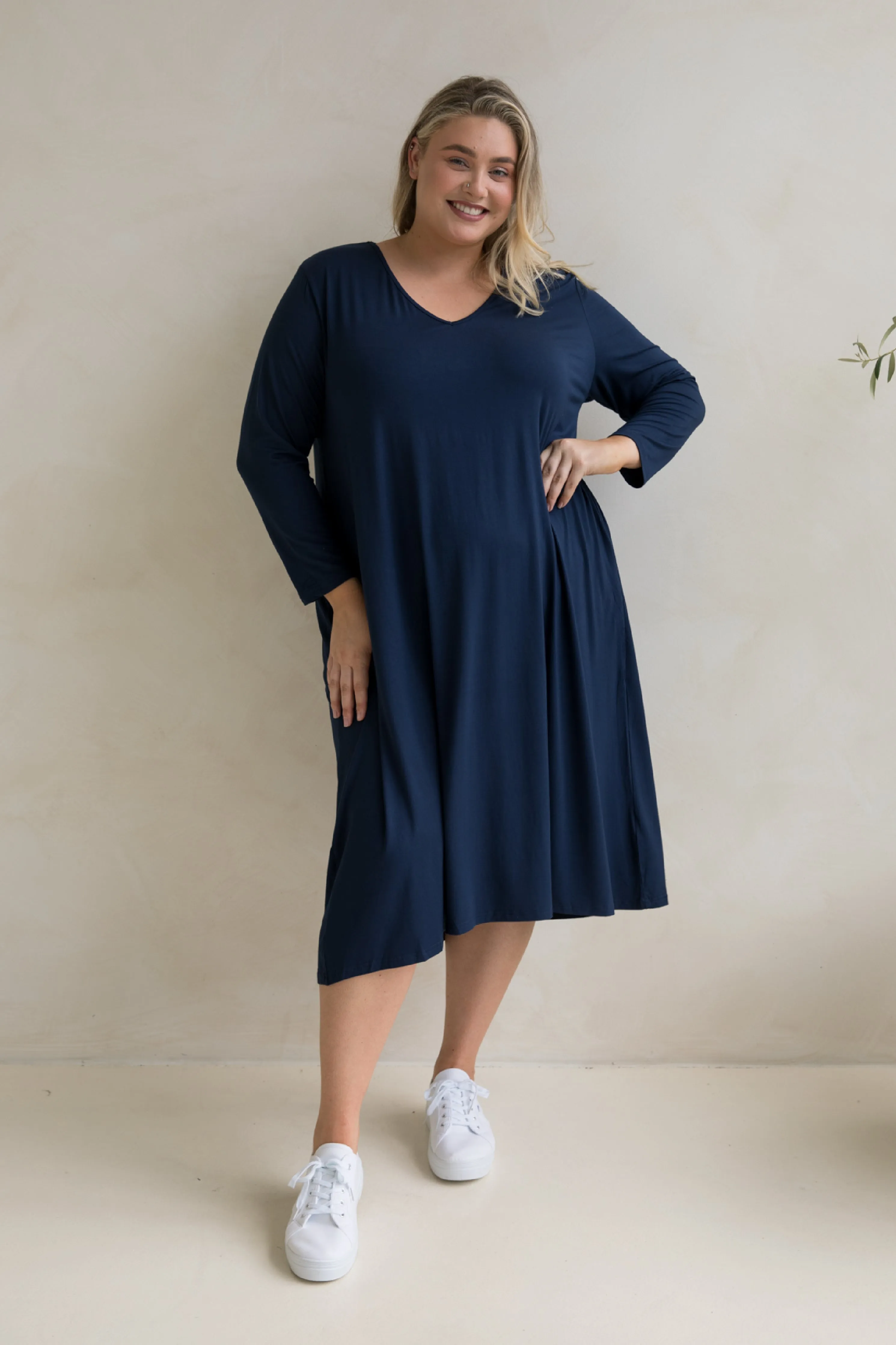 Long Sleeve T-Shirt Dress | Navy