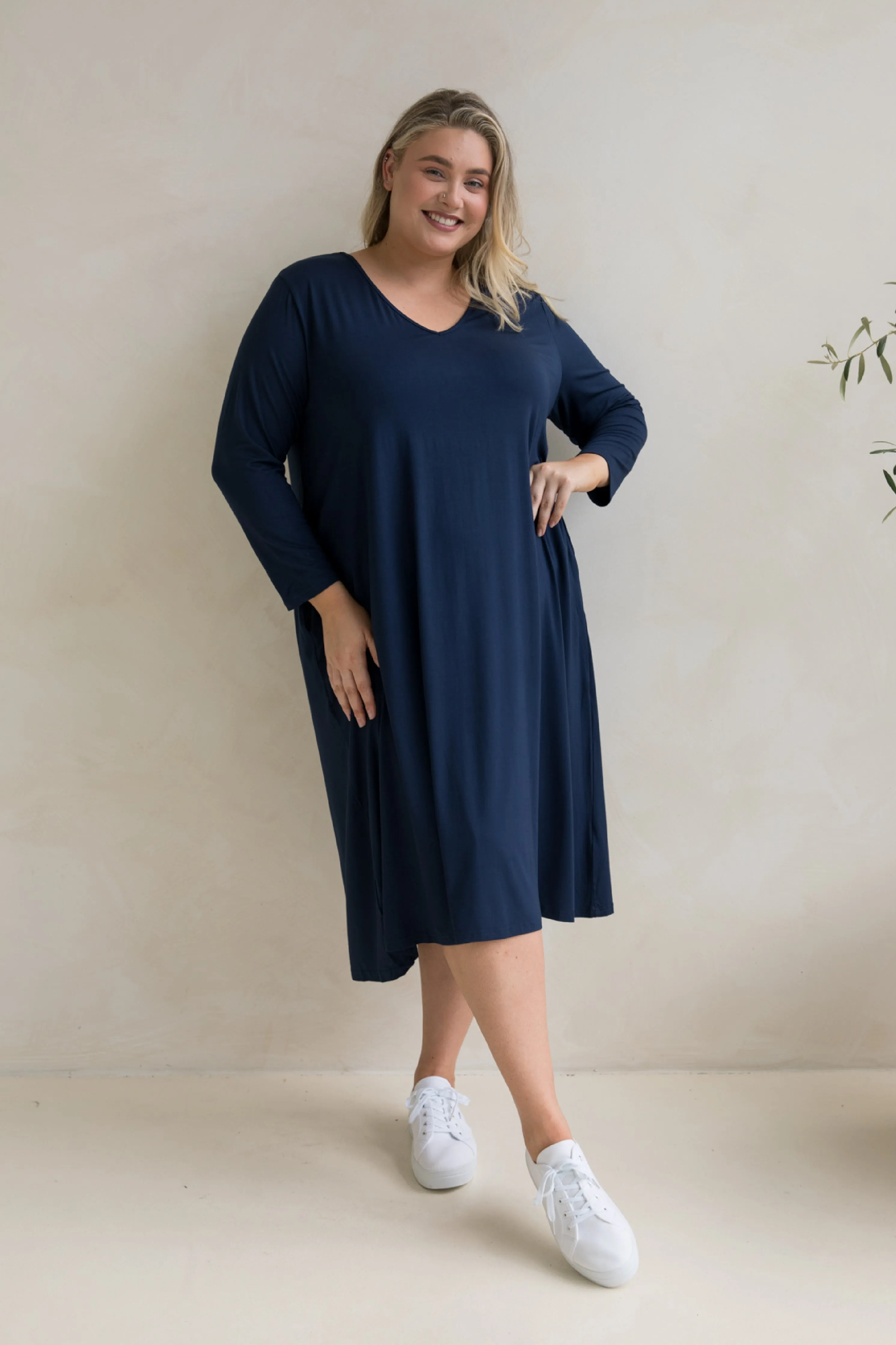 Long Sleeve T-Shirt Dress | Navy