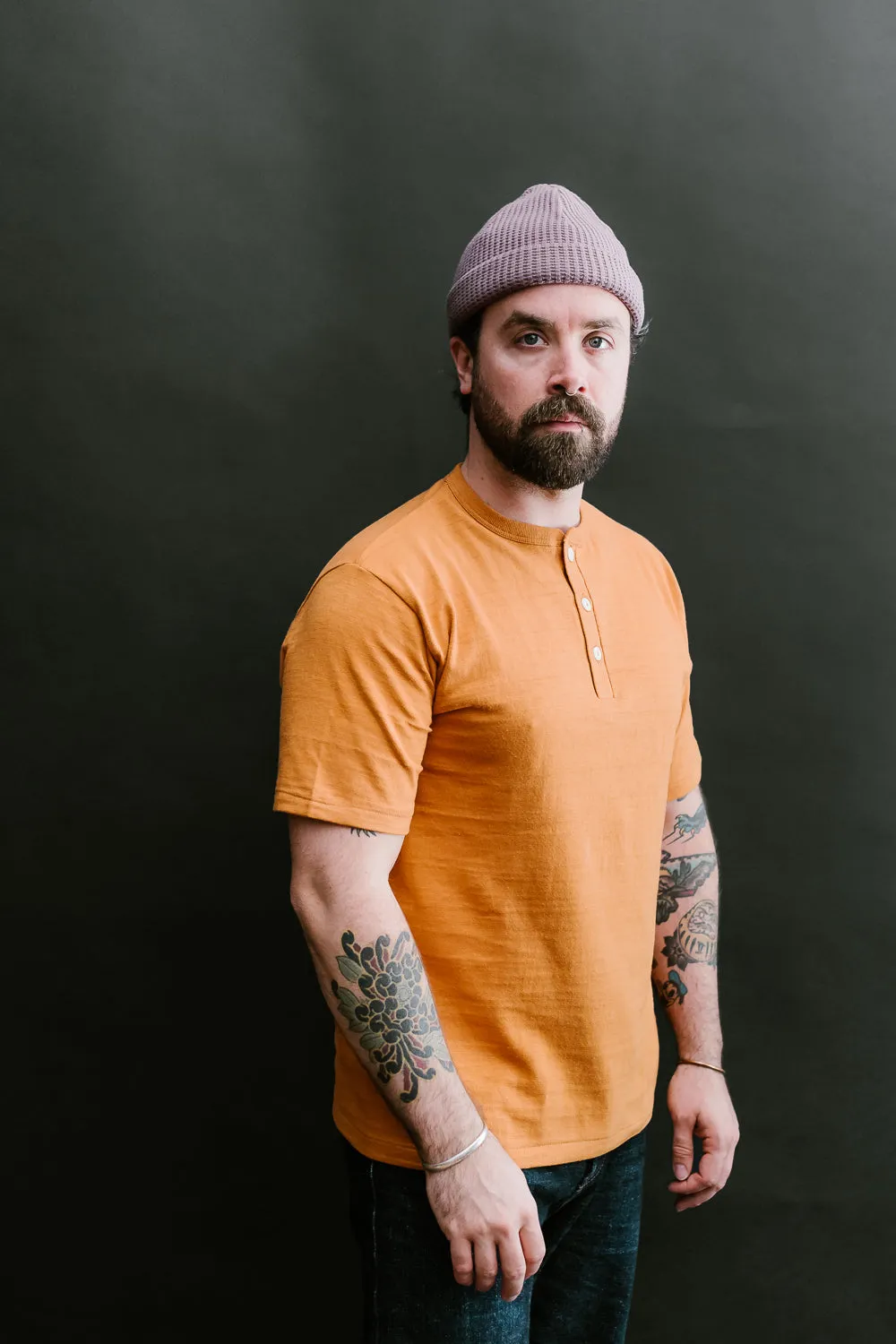 Lot 4601 - Slubby Henley Neck T-Shirt - Dark Orange