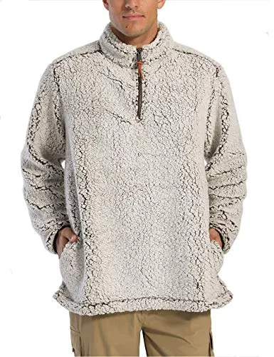 MAGNIVIT Men's Zipper Sherpa Pullover Soft Fuzzy Fleece Sweatshirt Jacket Sweater Winter Coat Coffee