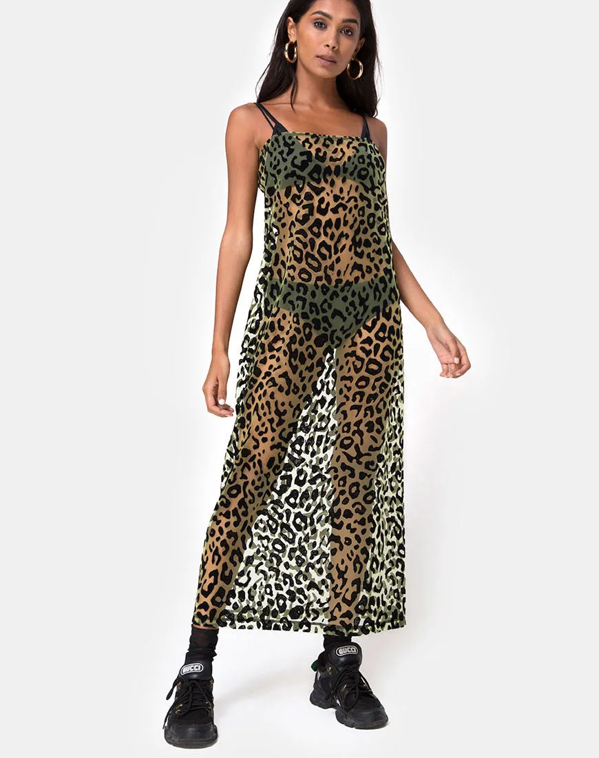 Maxine Maxi Dress in Lime Animal Flock