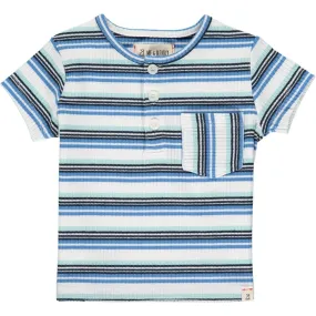 Me & Henry Blue Multi Ribbed Stripe Dodger Henley S/S Shirt