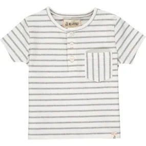 Me & Henry Grey & White Ribbed Stripe Dodger Henley S/S Shirt