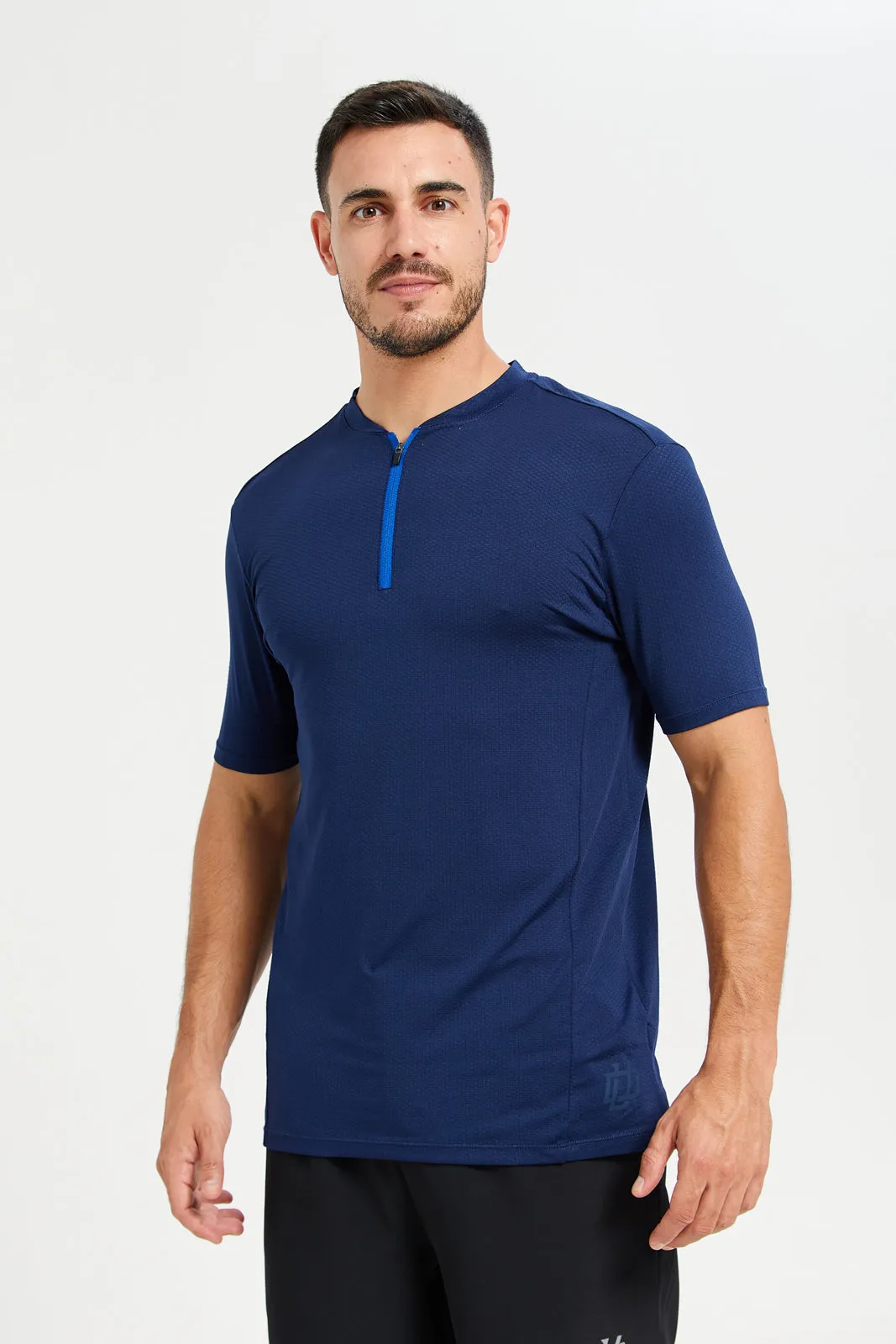 Men Navy Plain Active Henley T-Shirt