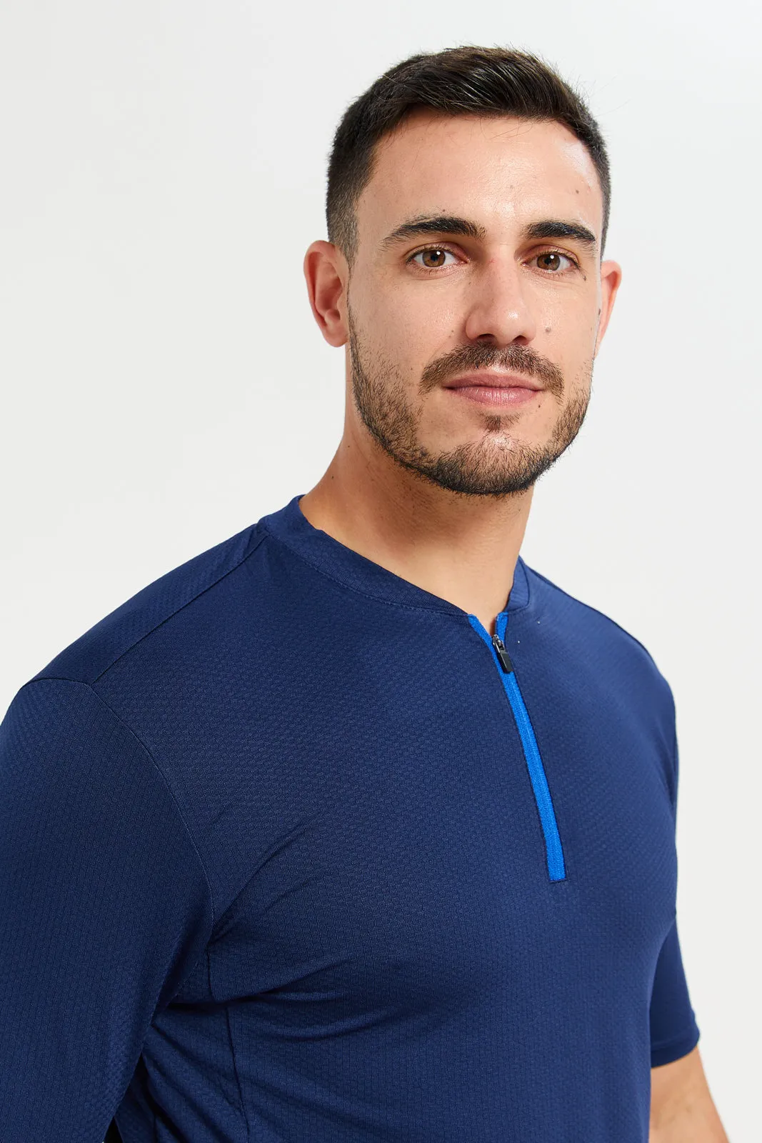 Men Navy Plain Active Henley T-Shirt