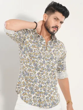 Men's Allover White Micro Floral Full Sleeve Shirt