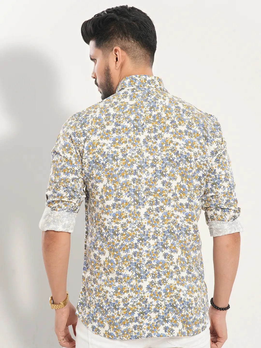 Men's Allover White Micro Floral Full Sleeve Shirt