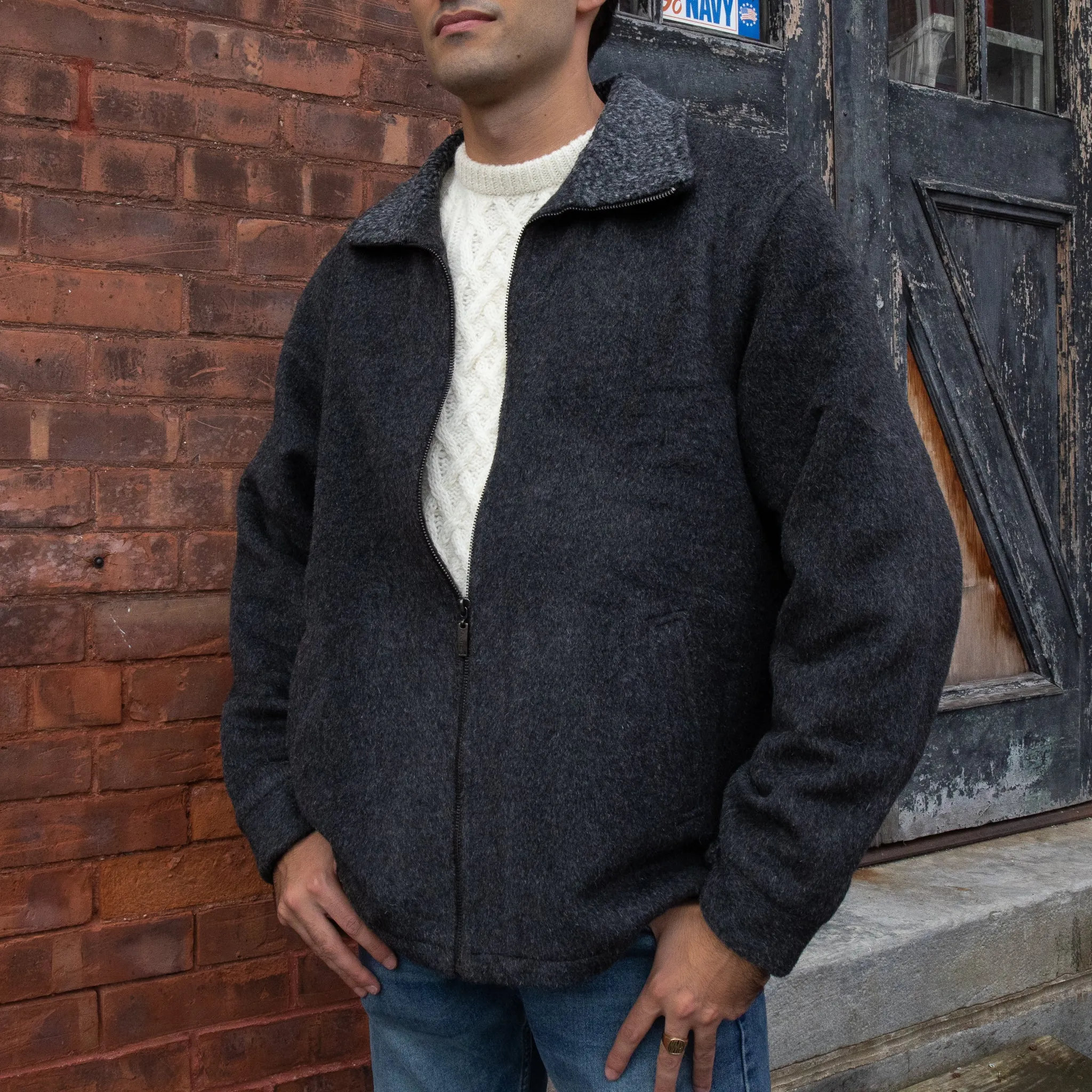 Men's Alpaca Barn Jacket in Charcoal