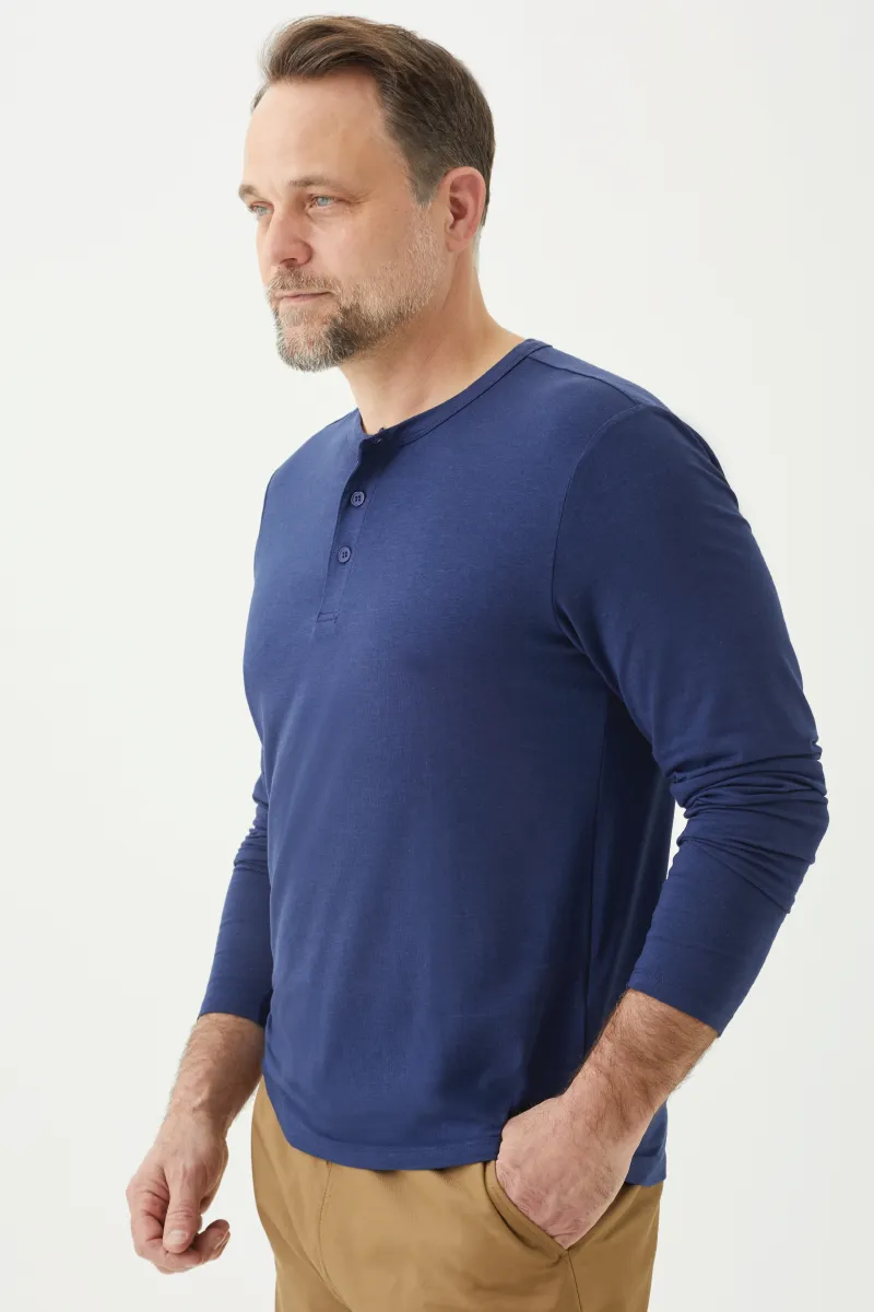 Men's Bamboo Cotton Long-Sleeve Henley Tee-All Sales Final