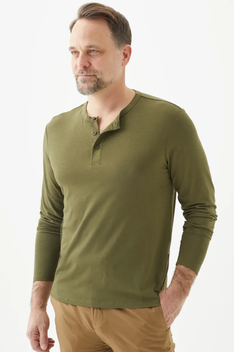 Men's Bamboo Cotton Long-Sleeve Henley Tee-All Sales Final