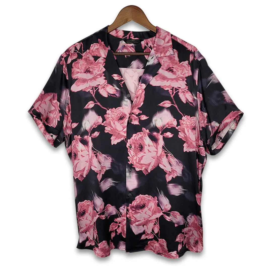 Mens Black Floral Short Sleeve Silk Shirt