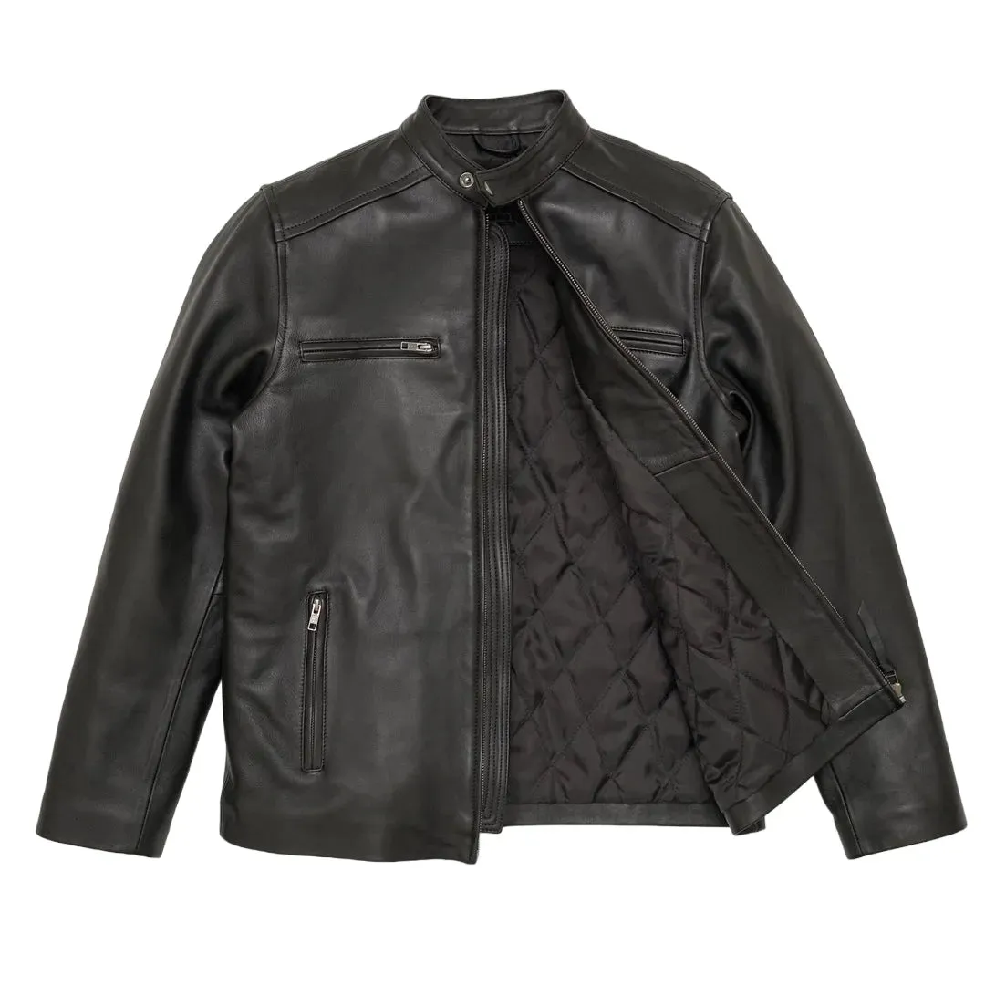 Mens Black Thompson Leather Moto Jacket