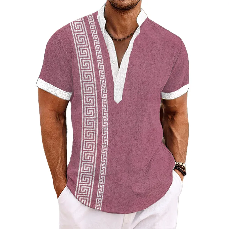 Men's Henley Collar Printed Short Sleeve Shirt 09828437YY